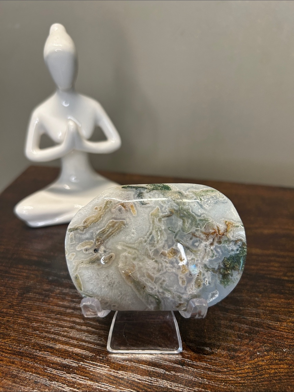 Polished Moss Agate Palm Stone - Green & Cream Swirls